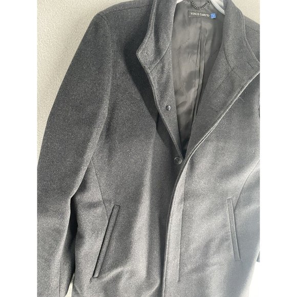 Vince Camuto Trench Coat Mens Large Full Length Charcoal Gray Overcoat Designer - Picture 7 of 13
